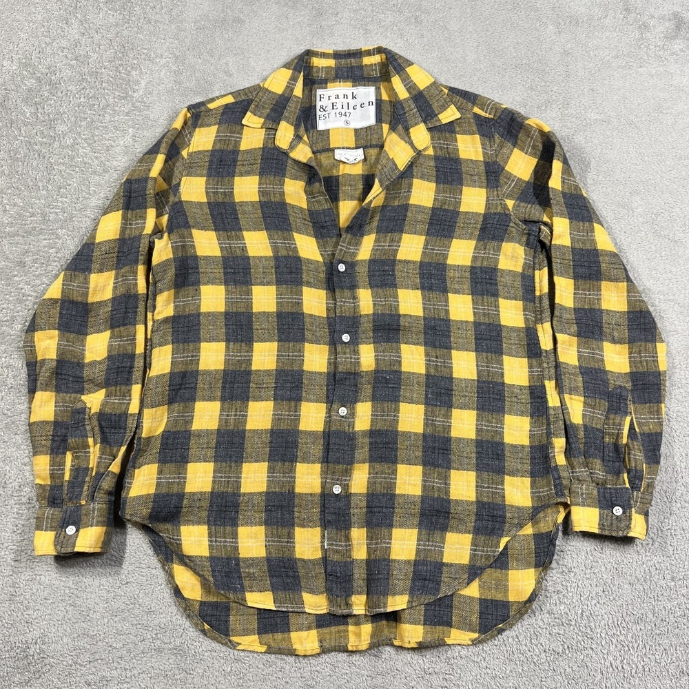 Frank & Eileen Frank Shirt Womens Small Linen Plaid Black Yellow Button Up